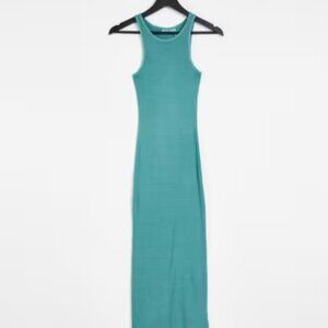 Weekday Stella organic cotton tank dress in washed green teal